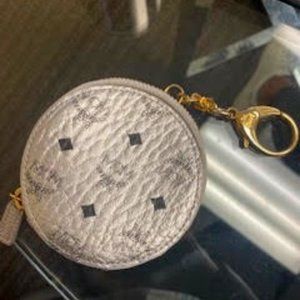 MCM Silver/Black New Visetos Round Coin Purse Key Chain Wallet
